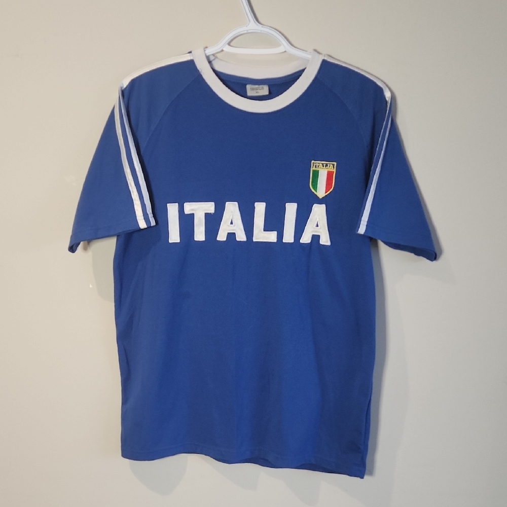 Italia Soccer Blue T-Shirt with White Trim